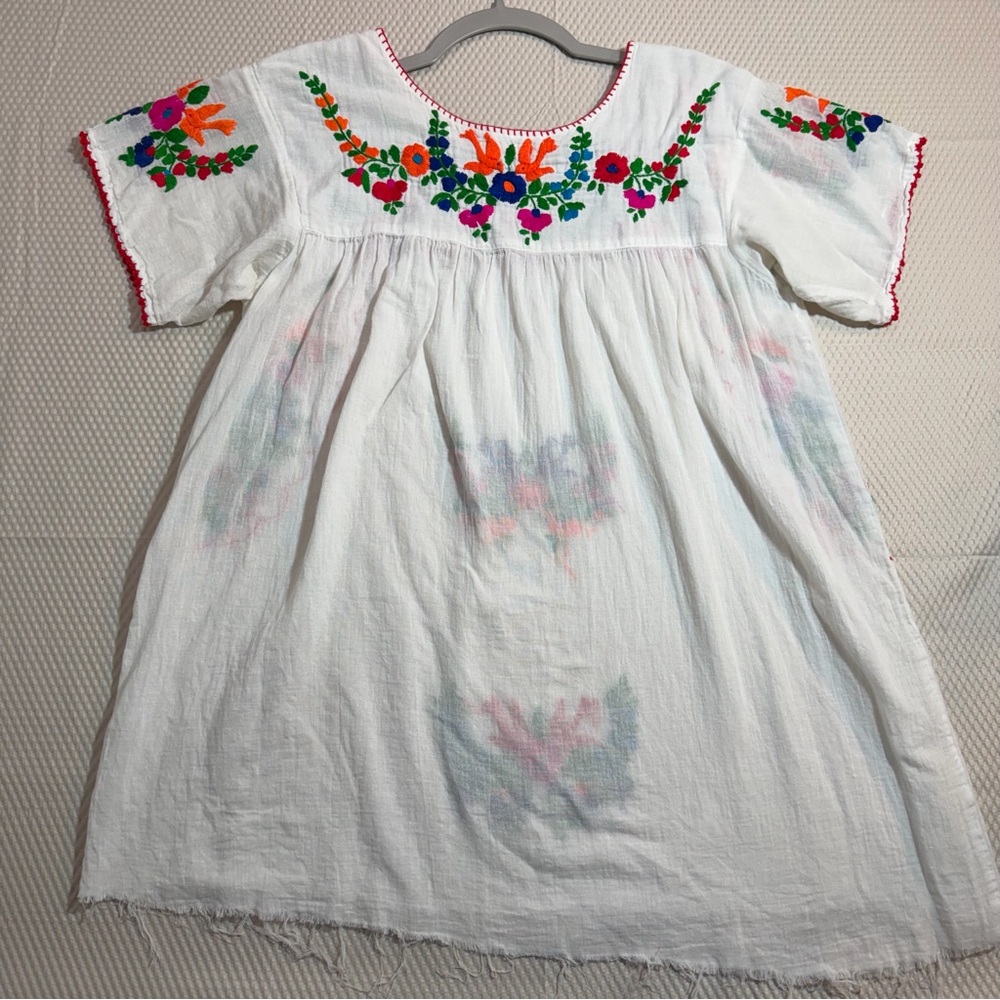 Superfussy Embroidered Tunic Boho Cottagecore Floral Mexican Style White Gauze - Picture 4 of 11